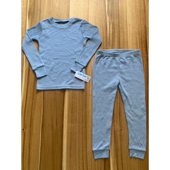 Carters Kids Boys 2-Piece Blue Thermal Pajama Set - Picture 1 of 7